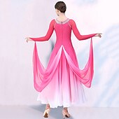 cheap Ballroom Dancewear-Ballroom Dance Competition  Dress Split Joint Crystals / Rhinestones Women&#039;s Training Performance Long Sleeve Mesh Spandex Chiffon