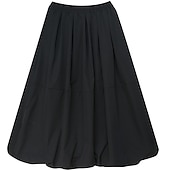 preiswerte Schlichte Röcke-Damen Swing Langer Rock Maxiröcke Tasche Kordelzug Unifarben Büro / Karriere Alltag Frühling&amp;amp;herbst mode streetwear lässig schwarz