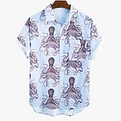 cheap Ocean Print-Men&#039;s Animal Tropical Octopus Shirt Summer Hawaiian Shirt Aloha Shirt Short Sleeve Shirt Turndown Fashion Designer Casual Street Daily Holiday Black Blue Beige 3D Print S M L
