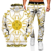 abordables Conjunto de Sudadera 3D para Hombre-Hombre Graphic Impresión de cadenas 2 piezas Conjuntos de sudaderas 3D Chándal Sudaderas Manga Larga Pantalones largos Con Capucha Ropa de calle Ropa deportiva Básico Deporte Casual Deportes Estampado