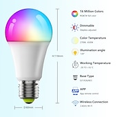 abordables Lumières intelligentes-Ampoule LED wifi intelligente 10w, 6 pièces, 4 pièces, 2 pièces, rgbcct, couleur changeante, a19 a60, variable, fonctionne avec alexa et google home sans hub