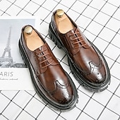 levne Formální-pánská robustní podrážka hnědé boty z umělé kůže – stylový vintage oxford design s odolným běhounem pro běžné i formální nošení