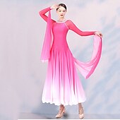 cheap Ballroom Dancewear-Ballroom Dance Competition  Dress Split Joint Crystals / Rhinestones Women&#039;s Training Performance Long Sleeve Mesh Spandex Chiffon