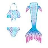 abordables Maillot de bain sirène-Enfants Fille Trois pièces Maillots de bain sirène Maillot de Bain Plage Natation Bloc de couleur à imprimé arc-en-ciel Actif Imprimer Maillots de bain 3-10 ans Eté Rose Claire Rose poussiéreuse