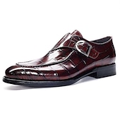 preiswerte Formell-Burgunderrote Monkstrap-Schuhe aus Kunstleder mit Krokodilmuster für Herren – elegantes, formelles Schuhwerk mit Schnallendesign für Hochzeiten, das Business und besondere Anlässe