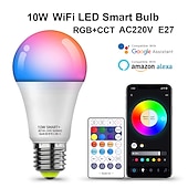 abordables Lumières intelligentes-Ampoule LED wifi intelligente 10w, 6 pièces, 4 pièces, 2 pièces, rgbcct, couleur changeante, a19 a60, variable, fonctionne avec alexa et google home sans hub