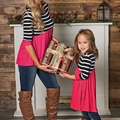 cheap Daily Family Matching-Mommy and Me T shirt Tops Striped Daily Yellow Rose Red Long Sleeve Active Matching Outfits