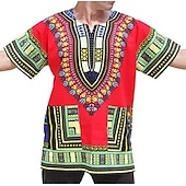 billiga afrocentriskt mode-Herr Moderna afrikanska kläder Plusstorlek Afrikanskt tryck Dashiki Maskerad Vuxen Topp Fest