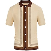 cheap Men&#039;s Classic Polo-Men&#039;s Knit Polo Sweater Polo Shirt Street Casual Button Classic Short Sleeve Fashion Casual Graphic Striped Button Front Summer Spring Fall Regular Fit Navy Blue Green Khaki Knit Polo Sweater