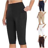 cheap Yoga Leggings &amp; Tights-Women&#039;s Yoga Pants Side Pockets Butt Lift Tummy Control High Waist Pilates Gym Workout Running Capri Leggings Bottoms Solid Color Black White Dark Navy Sports Activewear High Elasticity Skinny