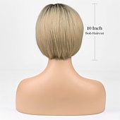economico parrucca più vecchia-parrucca bionda bob con frangia ad aria per donne bianche 10 parrucche corte biondo cenere ombre con radici scure parrucche sintetiche parte laterale parrucchino dall&#039;aspetto naturale