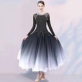 cheap Ballroom Dancewear-Ballroom Dance Competition  Dress Split Joint Crystals / Rhinestones Women&#039;s Training Performance Long Sleeve Mesh Spandex Chiffon