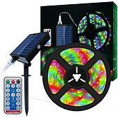 olcso Távirányító-5 m 16,4 láb rgb napelemes led szalag fénykötél 300 led smd2835 távirányítóval 8 mód színváltó usb töltés 1000mah ip67 vízálló kültéri dekor automata időzített