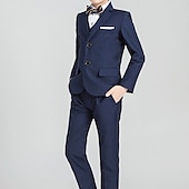 cheap Boy&#039;s Formal Suit-4 Pieces 5 Pieces Ring Bearer Suit Boys Kids Toddler Suit Formal Suit Suit &amp; Blazer Suit Vest Jacket &amp; Pants Formal Anniversary Party Back to School Fashion Gentle Solid Color Black Navy Blue Cotton