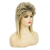 economico Parrucche storiche-Parrucche a Nido d&#039;Api Parrucca Mullet Capelli Metal Bionda Parrucca Mullet per Donne Ombre Nere Ricce Morbide Resistenti al Calore Capelli Lunghezza Spalla Rocker degli Anni &#039;80 Cosplay Radici Scure