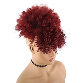 cheap Bangs-Afro High Puff Hair Bun Drawstring Ponytail With Bangs Short Kinky Curly Pineapple Pony Tail Clip in on Wrap Updo Ponytail Extensions