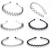 cheap Hair Styling Accessories-6PCS Metal Hair Bands Spring Wavy Hair Hoop Unisex Black Wavy Headband Slicked Back Headband Non Slip Sports Hairband for Women Men