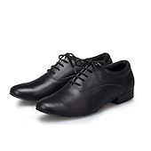 cheap Men&#039;s Dance Shoes-Men&#039;s Black Leather Ballroom Dance Shoes – Lace-Up Latin Tango Performance Shoes with Suede Sole for Professionals and Beginners