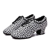 cheap Practice Dance Shoes-Women&#039;s Leopard Print Latin Dance Shoes – Lace-Up Low Heel Ballroom Practice Shoes with Suede Sole for Salsa, Tango &amp; Performance