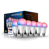 abordables Lumières intelligentes-Ampoule LED wifi intelligente 10w, 6 pièces, 4 pièces, 2 pièces, rgbcct, couleur changeante, a19 a60, variable, fonctionne avec alexa et google home sans hub