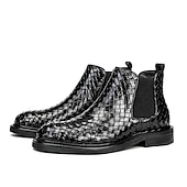 preiswerte Chelsea -Stiefel-Chelsea-Stiefel aus gewebtem Kunstleder für Herren – stilvolle schwarze Schlupfstiefeletten mit elastischen Seiteneinsätzen