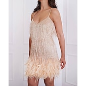 billiga Klänningar-Glada 20-talet 1920-talet Flapper-klänning Klänningar Den store Gatsby Tofs Fjäder Tofs Fjädrar Dam Maskerad Bröllop Bröllopsgäst Fest / afton Vuxen Klänning Hemkomstklänningar