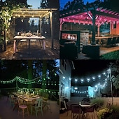 baratos Plug String Lights-Globo corda luzes 15m 15leds ao ar livre rgb mudança de cor 0.5w s14 edison lâmpadas de plástico inquebráveis ip65 à prova d'água com controle remoto adequado para quintal varanda café quintal jardim