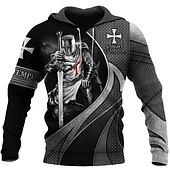 abordables Sweats à capuche pour hommes-Homme Graphic Chevaliers templiers Sweat à capuche Sweats à Capuche Sweat-shirt Sweat à capuche manche longue Sweat à capuche Capuche Design 3D effet Travail du quotidien Fin de semaine Blanc + gris