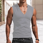 preiswerte Fitness Tank-Tops-Herren Tank Top Weste Unterhemd Ärmelloses Shirt Ärmellos V Ausschnitt Frühling &amp; Sommer Einfarbig Mode Designer Lässig Straße Täglich Ferien Schwarz Weiß Grau Top T-Shirt für Herren