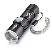 abordables Linternas-linterna led recargable súper brillante con cabeza de carga usb trasera linterna impermeable con zoom luz portátil 3 modos de iluminación batería incorporada