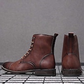 abordables Bottes de combat-bottines à lacets marron pour hommes – similicuir avec doublure en peluche chaude et semelle antidérapante durable, idéales pour les tenues décontractées d&#039;hiver