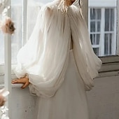 voordelige Bruiloftsomslagen-Bolero Bruid&#039;s Wraps Bruiloft Gast &#039;s Wraps Bruiloft Zijden Chiffon Luxe Puff Mouwen Lange Mouwen Afneembare Bruiloft Mouwen Fantasy Boho jurk om indruk te maken