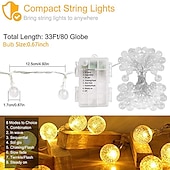 cheap Battery String Lights-10m 80LEDs Globe String Lights Mini Ball with Remote Control LED Christmas Light Ball String Lights 10m 80LED 8 Modes Lighting Waterproof Fairy Lights Wedding Party Garden Bedroom Home Decoration