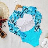 Χαμηλού Κόστους Rash Guards One Pieces-Γυναικεία Μαγιό γιλέκο Φλοράλ Συνδεμένο Σπαντέξ Προστασία από τον ήλιο UV UPF50+ Γρήγορο Στέγνωμα Μακρυμάνικο Κορμάκι Μαγιό Σέρφινγκ Παραλία Θαλάσσια Σπορ Καλοκαίρι