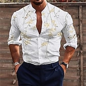 Men's Floral Shirt Button Up Shirt Long Sleeve Fashion Designer Casual Outdoor Holiday Summer Spring Stand Collar Print Button-Down White4