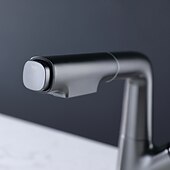 お買い得  浴室・洗面台用水栓金具-引き出し式スプレー付きバスルームシンク蛇口、真ちゅう製リフト可能3モード電気メッキ/塗装仕上げセンターセットシングルハンドル1穴洗面所回転注ぎ口冷温水バスタップ用