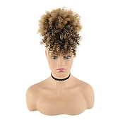 cheap Bangs-Afro High Puff Hair Bun Drawstring Ponytail With Bangs Short Kinky Curly Pineapple Pony Tail Clip in on Wrap Updo Ponytail Extensions