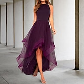baratos Vestidos de Cocktail-Vestidos de Formatura em A Linha Vestido Elegante Formatura Assimétrico Sem Mangas Decote de Joia Convidada de Casamento de Outono com Pregas Vestidos