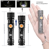 abordables Linternas-linterna led recargable súper brillante con cabeza de carga usb trasera linterna impermeable con zoom luz portátil 3 modos de iluminación batería incorporada