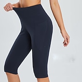 cheap Yoga Leggings &amp; Tights-Women&#039;s Yoga Pants Side Pockets Butt Lift Tummy Control High Waist Pilates Gym Workout Running Capri Leggings Bottoms Solid Color Black White Dark Navy Sports Activewear High Elasticity Skinny