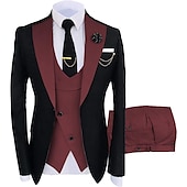 abordables Costumes de Retour-Pour des hommes Mariage Soirée Costumes Cranté Kaki foncé Noir + beige Couleur Unie Coupe sur mesure 3 pièces Simple boutonnage un bouton
