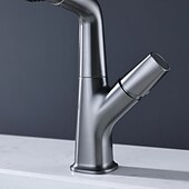 お買い得  浴室・洗面台用水栓金具-引き出し式スプレー付きバスルームシンク蛇口、真ちゅう製リフト可能3モード電気メッキ/塗装仕上げセンターセットシングルハンドル1穴洗面所回転注ぎ口冷温水バスタップ用