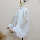 voordelige Bruiloftsomslagen-Bolero Bruid&#039;s Wraps Bruiloft Gast &#039;s Wraps Bruiloft Zijden Chiffon Luxe Puff Mouwen Lange Mouwen Afneembare Bruiloft Mouwen Fantasy Boho jurk om indruk te maken