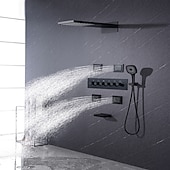 お買い得  シャワー用水栓金具-シャワーの蛇口、レインフォール シャワー システム 5 機能サーモスタット ミキサー バルブ ボディ ジェット マッサージ セット レインフォール シャワー マルチ スプレー シャワー ウォーターフォール コンテンポラリー 塗装仕上げ 真鍮バルブの内側に取り付け