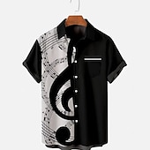 Men's Boardmasters Notes Shirt Button Up Shirt Short Sleeve Fashion Designer Casual Daily Holiday Beach Spring & Summer Turndown 3D Button-Down Black3