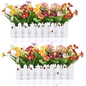 preiswerte Künstliche Pflanzen &amp; Blumen-Künstliche Blumenpflanzen – gemischte Farbgänseblümchen im Lattenzauntopf für Innenbüro, Hochzeit, Heimdekoration, künstliche Blumen für Hochzeit, Bogen, Garten, Wand, Heimparty, Hotel, Büro,