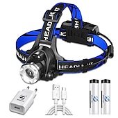 abordables Faros delanteros-Faro delantero led con sensor, faro de pesca t6/l2/p50, 3 modos con zoom, resistente al agua, súper brillante, luz de camping alimentada por 2x18650 baterías