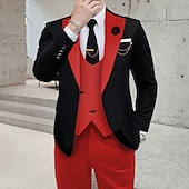 abordables Costumes de Retour-Pour des hommes Mariage Soirée Costumes Cranté Kaki foncé Noir + beige Couleur Unie Coupe sur mesure 3 pièces Simple boutonnage un bouton