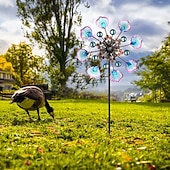 cheap Decorative Garden Stakes-Iron Art Windmill Garden Ground Inserted Pinwheel Outdoor Rotatory Colorful Peacock Tail Windmill Courtyard Windmill Garden Craft Ornament