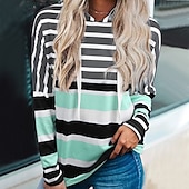billige Sport hettegenser-dame hettegenser sweatshirt pullover aktive sportsklær stripet fritidssport hette hette snøring print lange ermer blågrønn høst &amp;amp; vinter